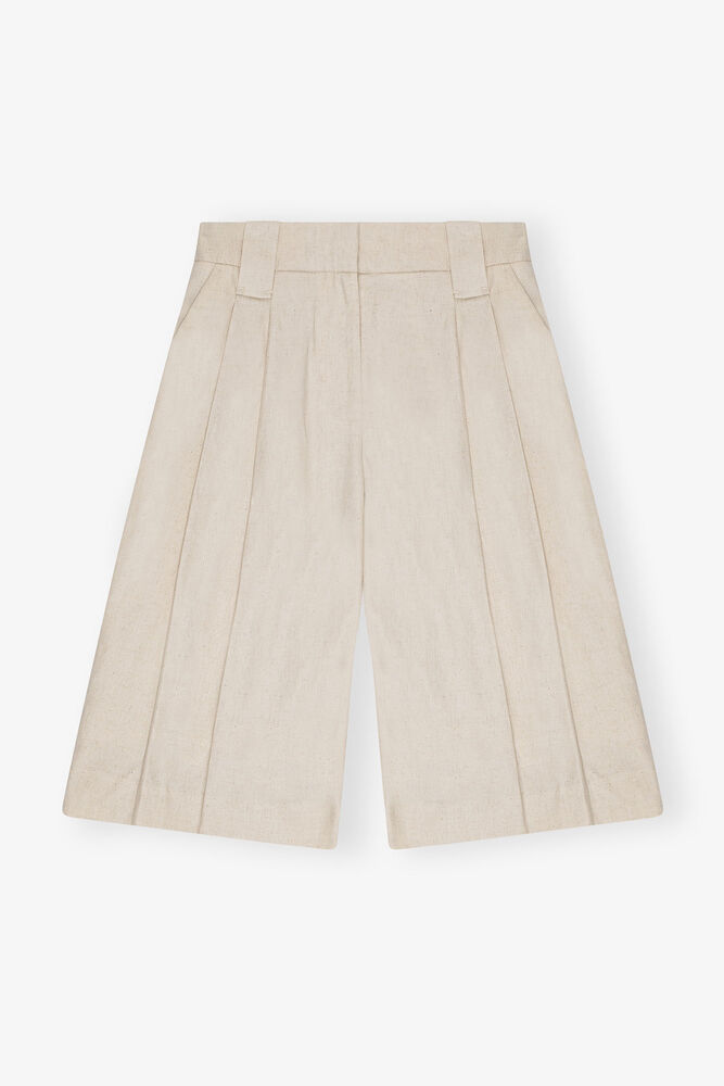 Ivory Cotton Melange Tailoring Wide Shorts, Angora
