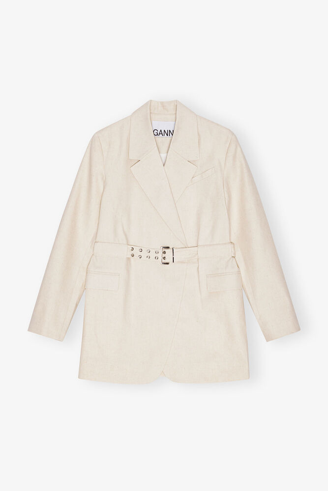 Ivory Cotton Melange Tailoring Blazer, Angora
