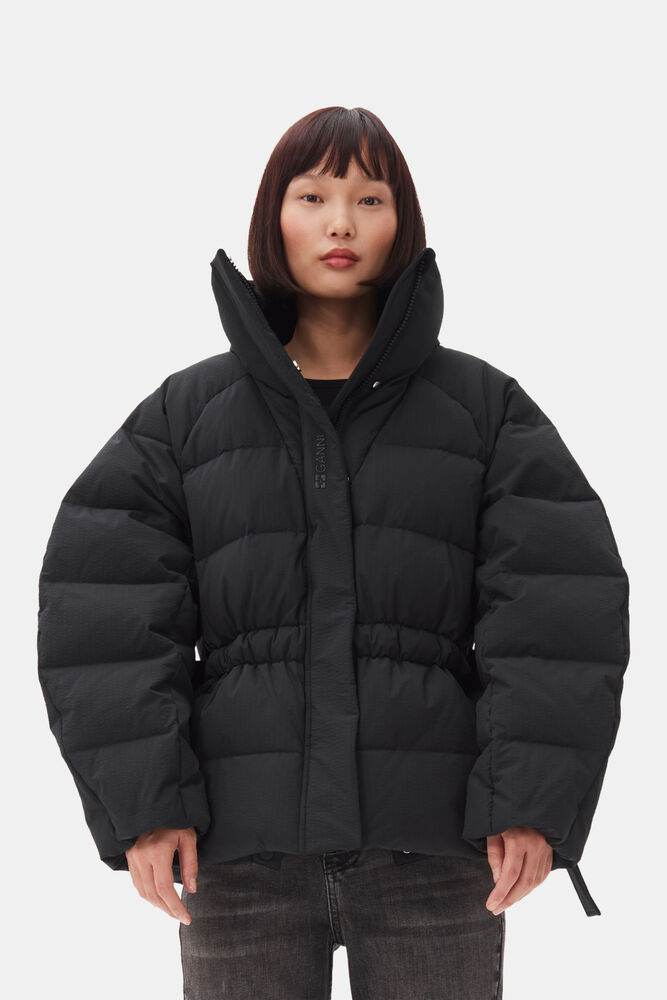 Black Tech Oversized Puffer-jakke, Black