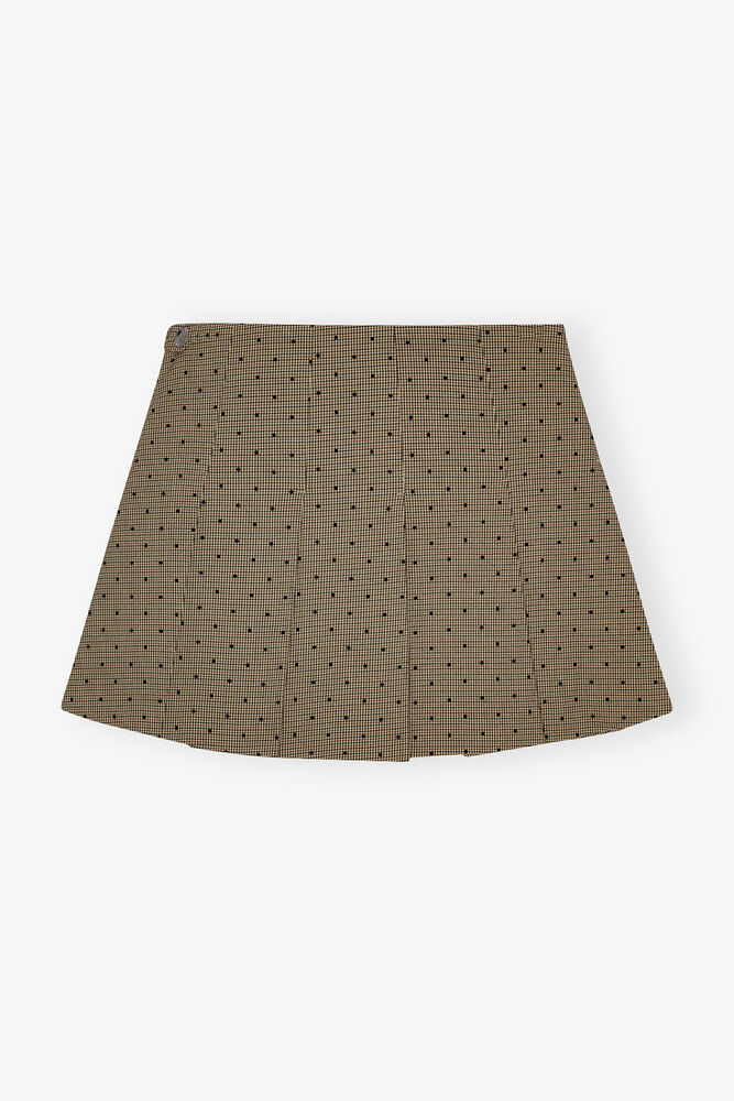 Brown Flock Check Suiting Mini Skirt, Tiger's Eye