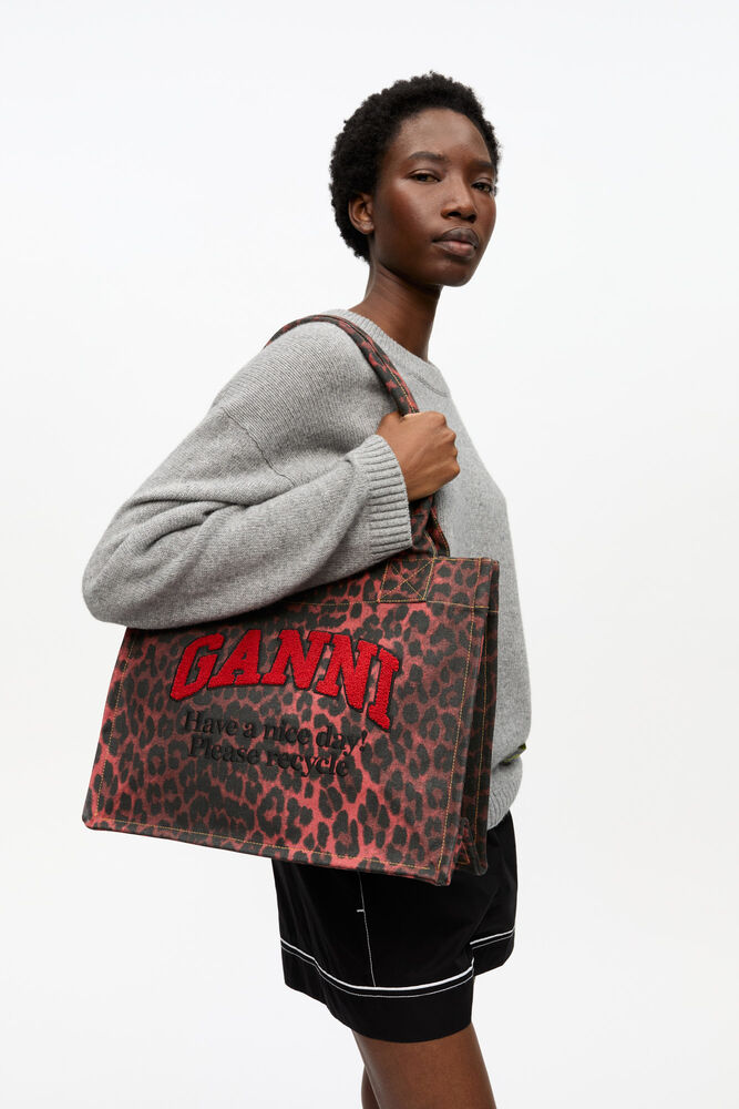 Red Leopard Large Canvas Tote Bag, Racing Red