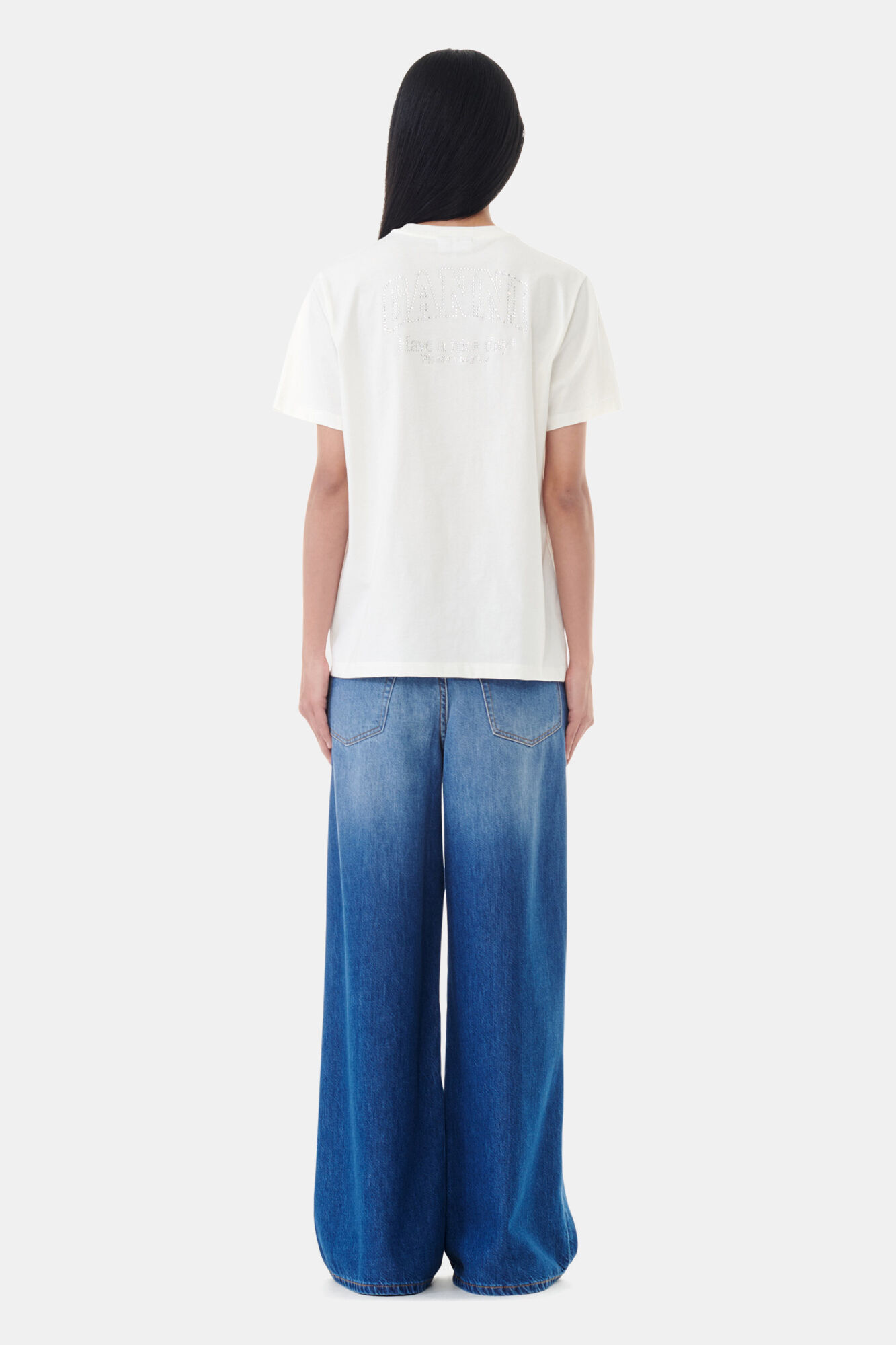 White Basic Jersey Rhinestone Relaxed T-shirt, Cotton, in colour Egret - 4 - GANNI