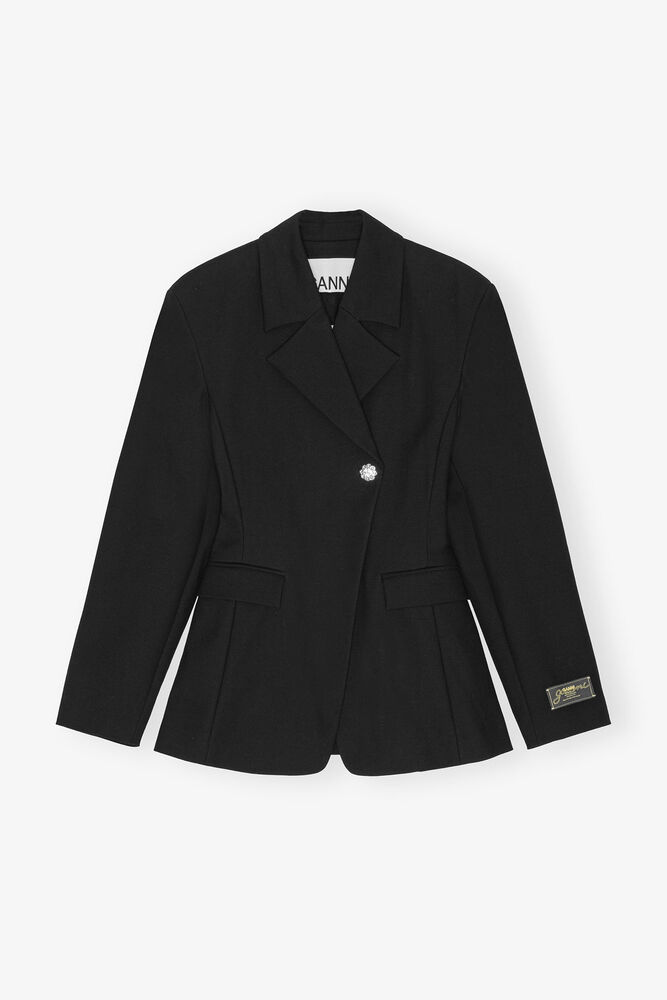 Black Heavy Cotton Tailoring Blazer, Black