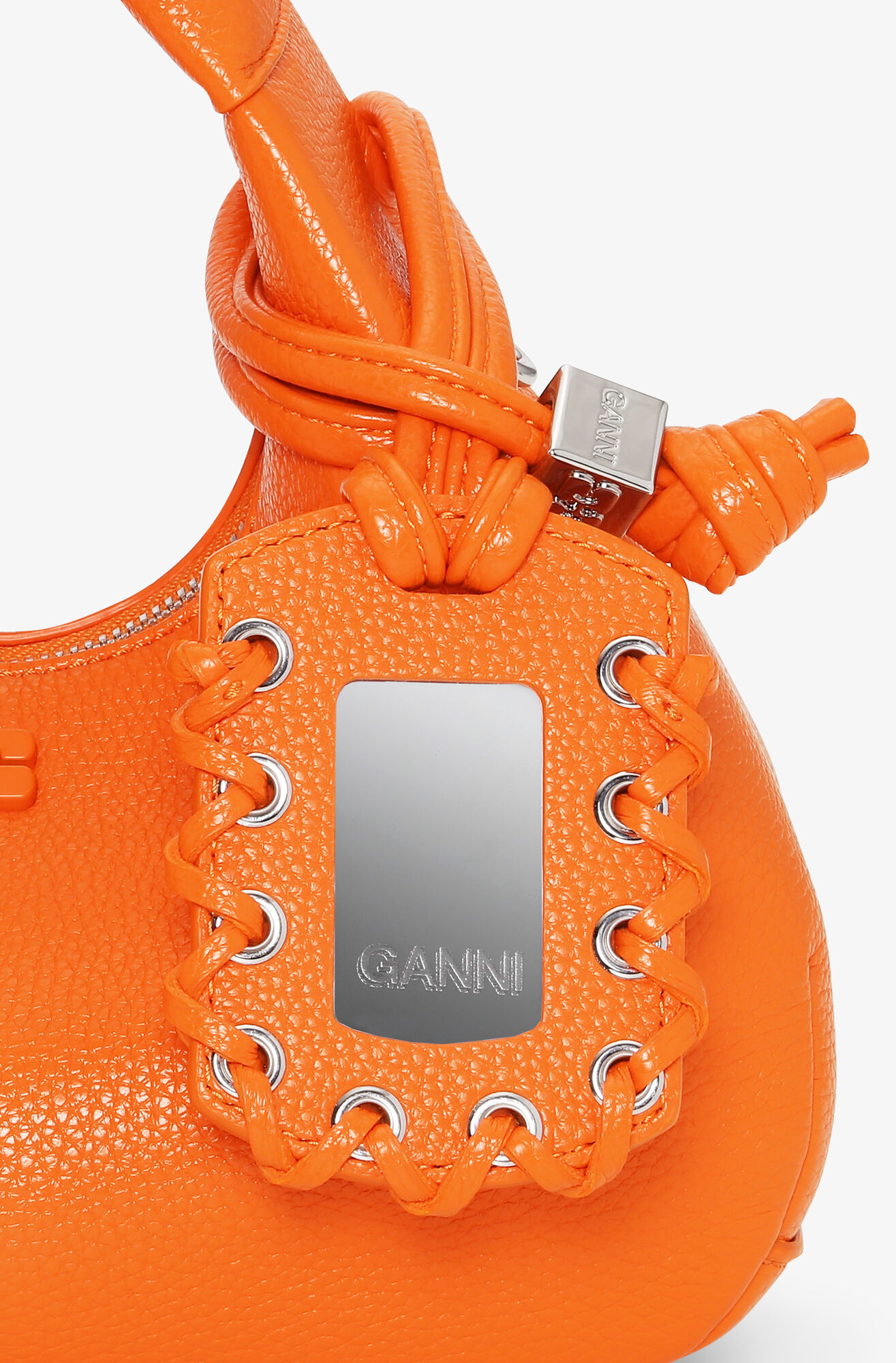 Orange Mini Hobo Bag, Polyurethane, in colour Russet Orange - 5 - GANNI