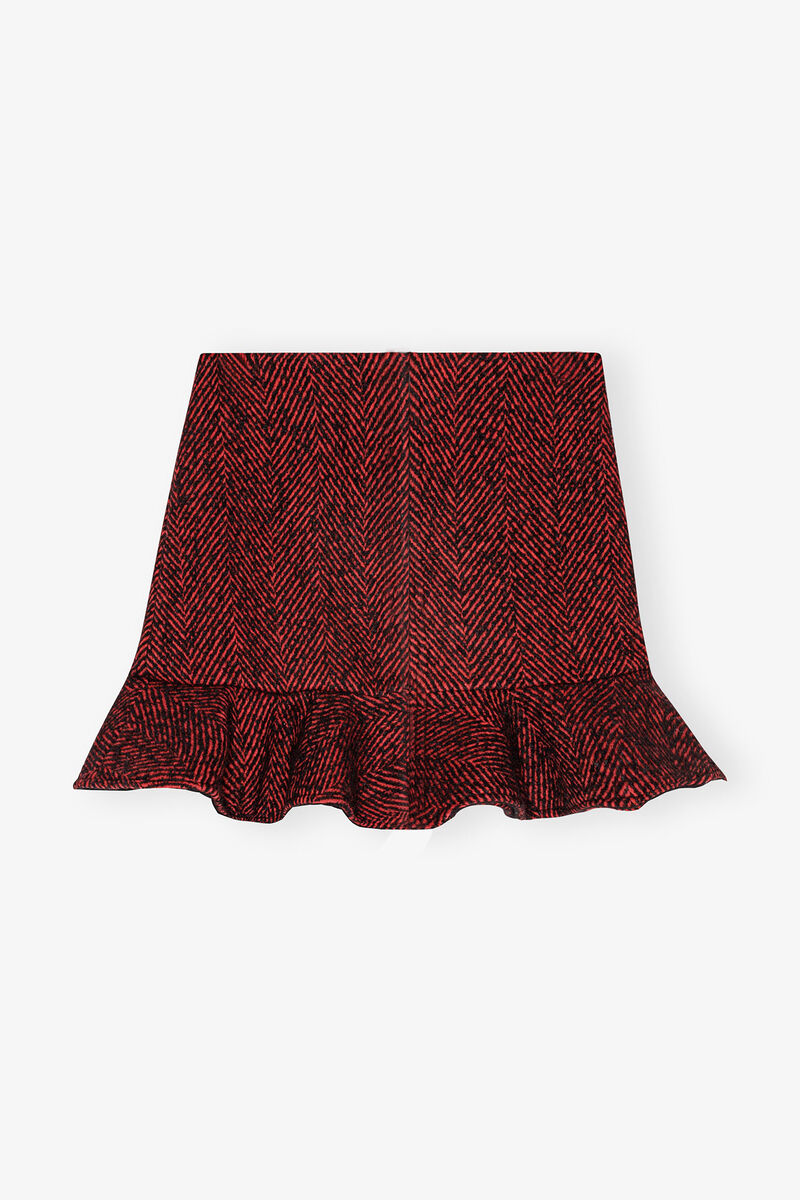 Red Herringbone Wool Mini Skirt, Acryl, in colour Winery - 2 - GANNI