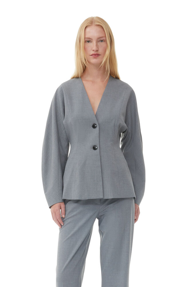Grey Drapey Melange Fitted Blazer, Paloma Melange