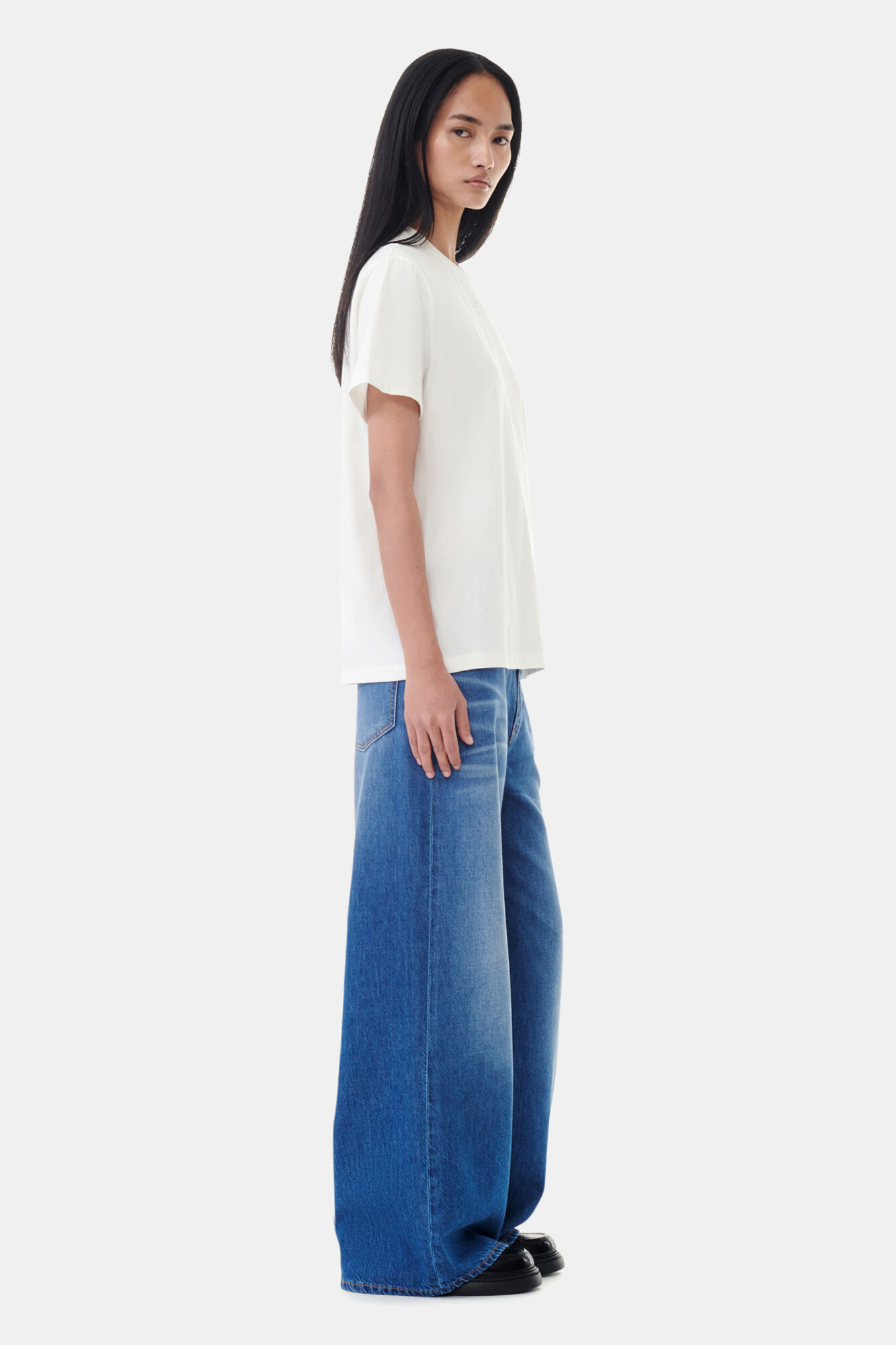 White Basic Jersey Rhinestone Relaxed T-shirt, Cotton, in colour Egret - 3 - GANNI