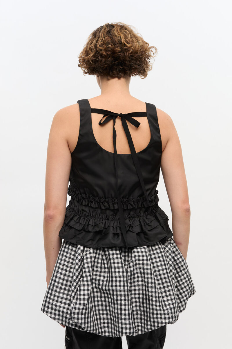 Black Duchesse Nylon Frill Top, Polyurethane, in colour Black - 5 - GANNI