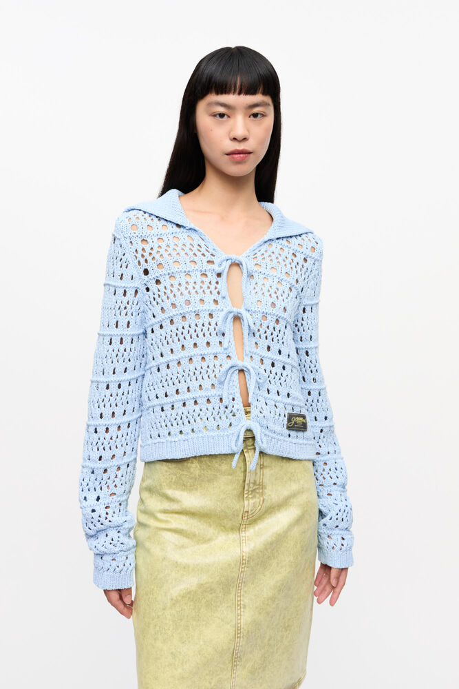 Blue Tie String Cardigan, Soft Chambray