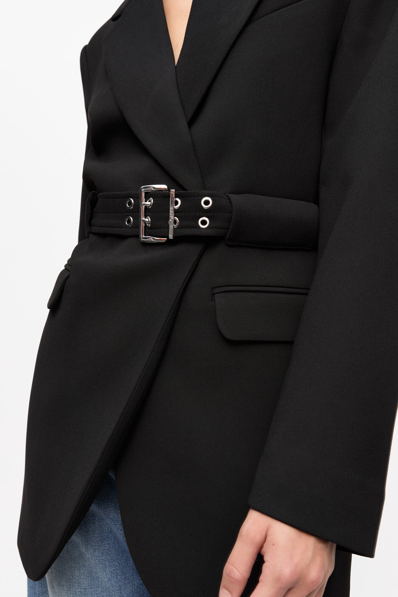 Black Bonded Crepe Blazer, Recycled Polyester, in colour Black - 4 - GANNI