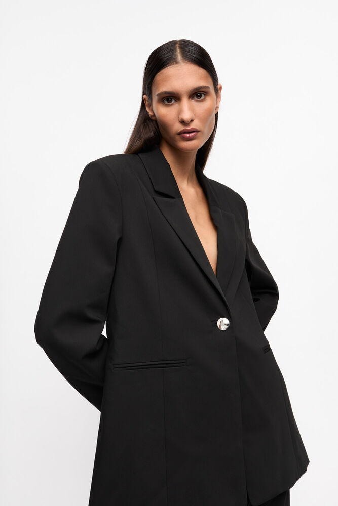 Black Solid Twill Suiting Blazer, Black