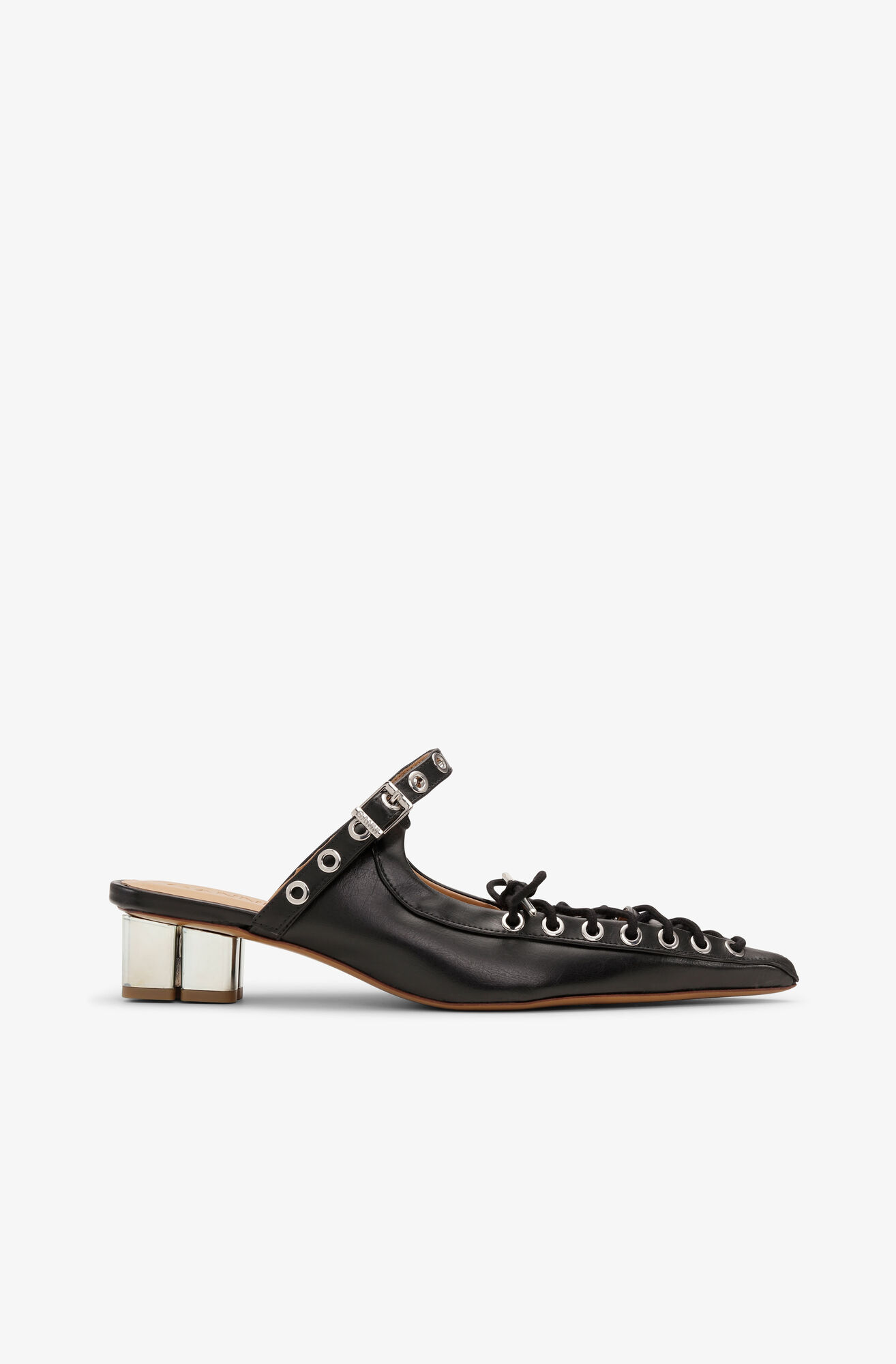 Black Oleatex Lace-Up Mules, Cotton, in colour Black - 1 - GANNI