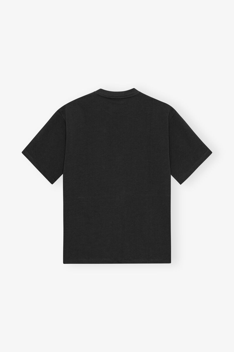 Black Heavy Cotton Drop Shoulder Heart T-shirt, Cotton, in colour Phantom - 2 - GANNI