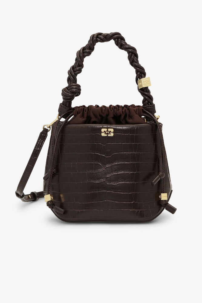 Brown Croco GANNI Bou Bucket Bag, Chocolate Fondant