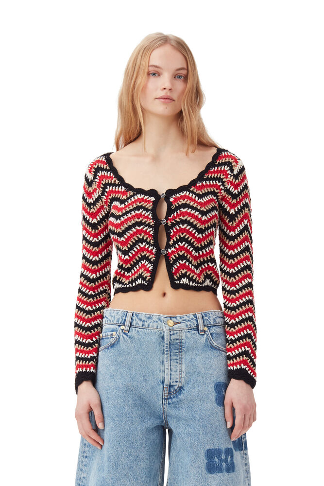Red Cotton Crochet Cardigan, Racing Red