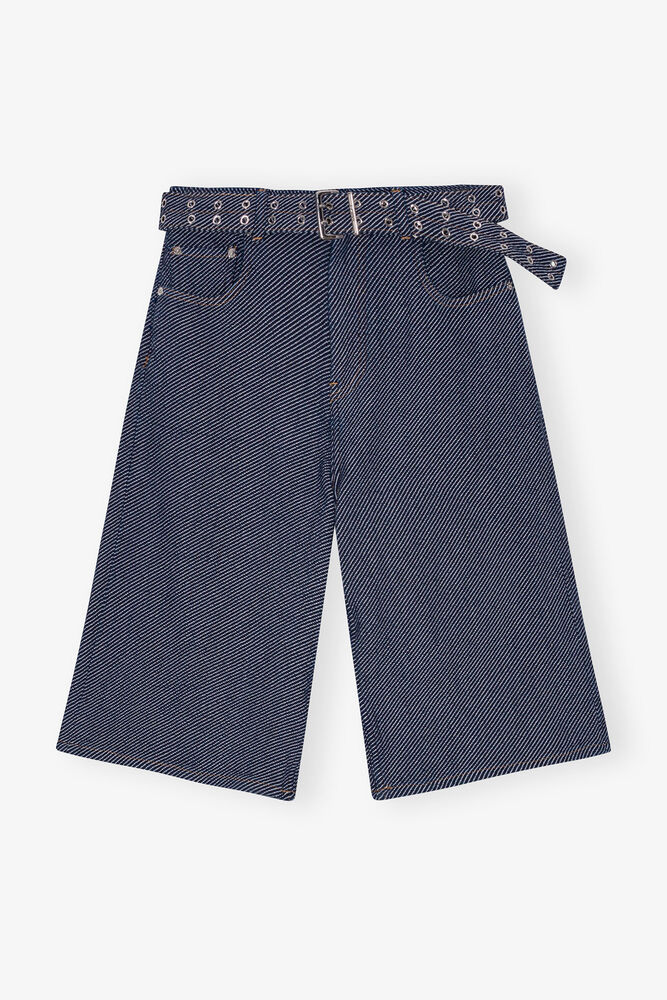 Dark Blue Twill Denim Shorts, Rinse