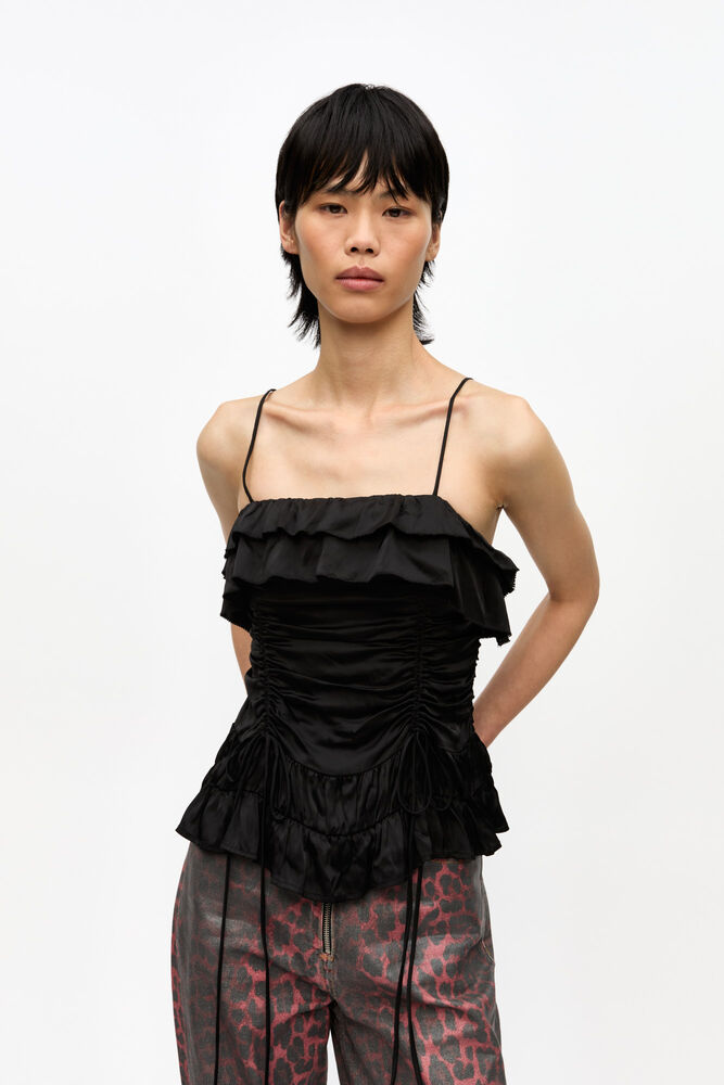 Black Satin Slip Top, Black