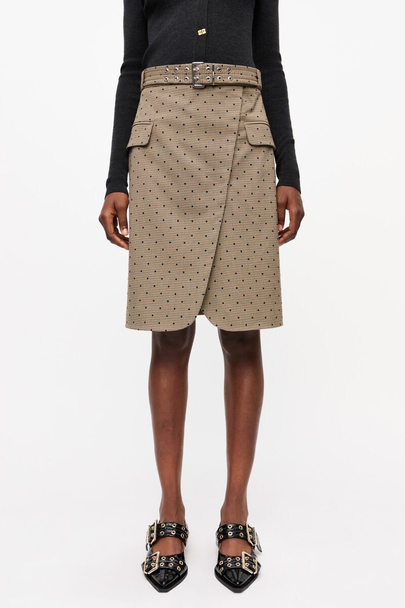 Flock Check Suiting Skirt, Elastane, in colour Tiger's Eye - 2 - GANNI