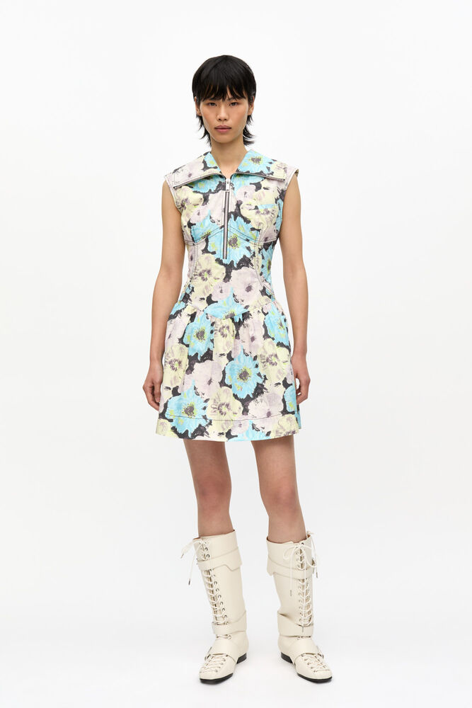 Floral Printed Cotton Mini Dress, Multicolour