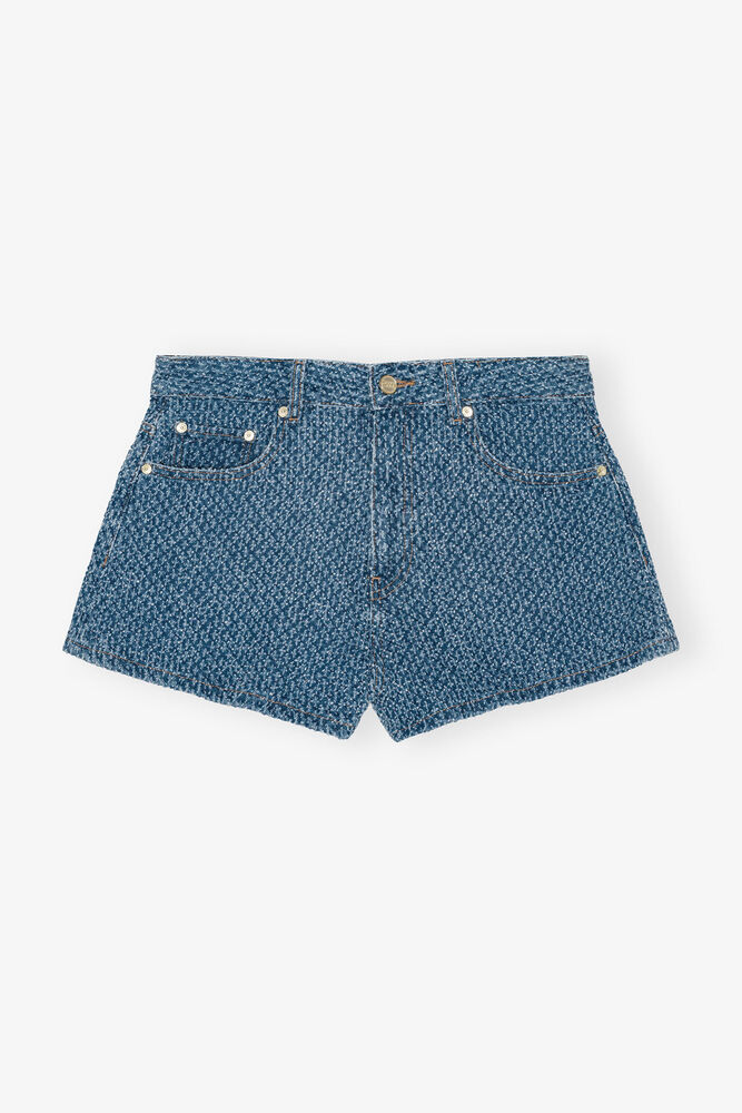 Light Blue Textured Shorts, Mid Blue Stone