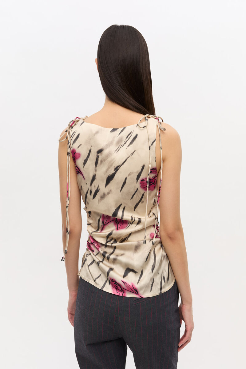 Floral Satin Top, Elastane, in colour Egret - 4 - GANNI