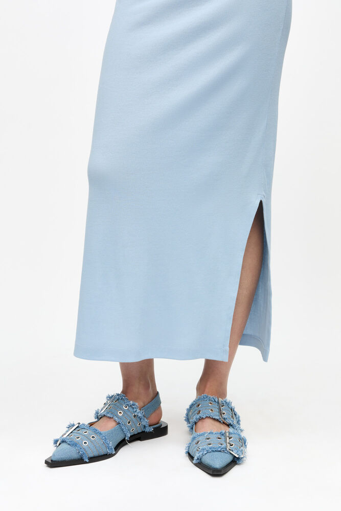 Denim Charms Feminine Buckle Ballerinas, Faded Denim