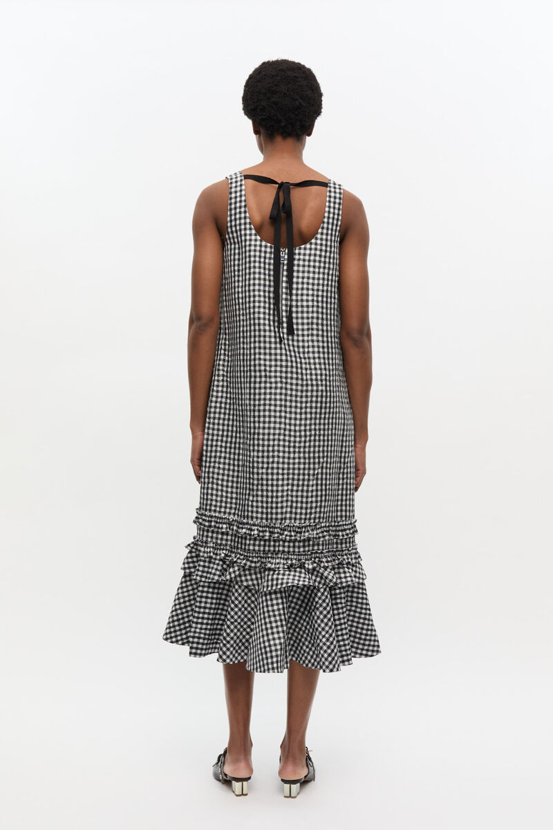 Crinkled Check Long Dress, Recycled Polyester, in colour Black - 2 - GANNI