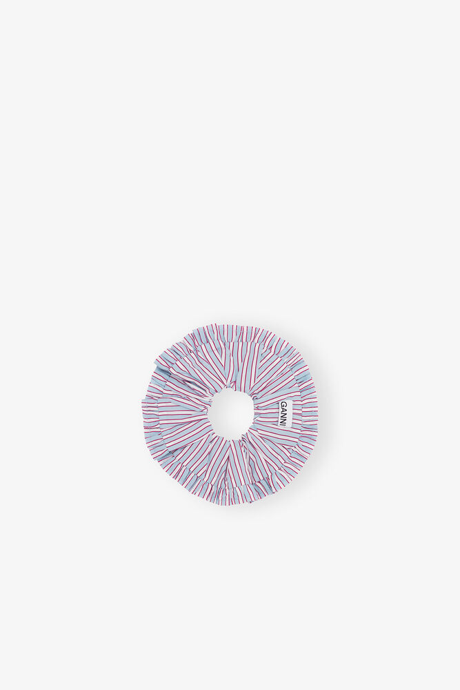 Striped Frill Scrunchie, Soft Chambray