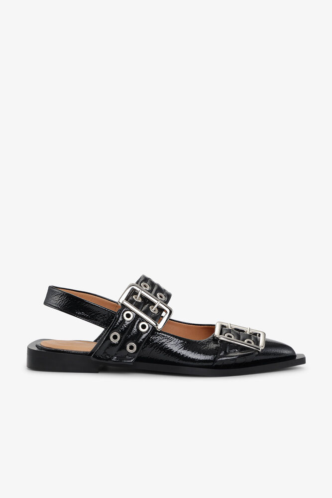Black Feminine Buckle Ballerinas, Black