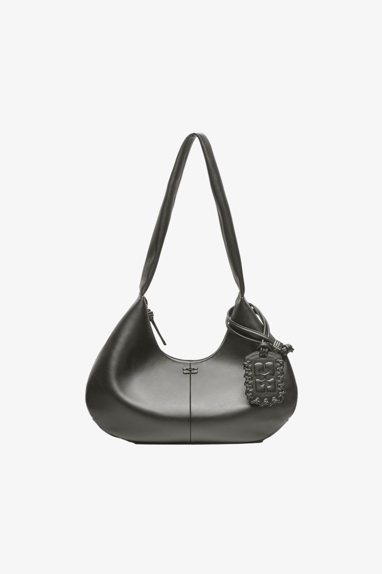 Dark Grey Medium Hobo Bag, Lyocell, in colour Steal Grey - 1 - GANNI