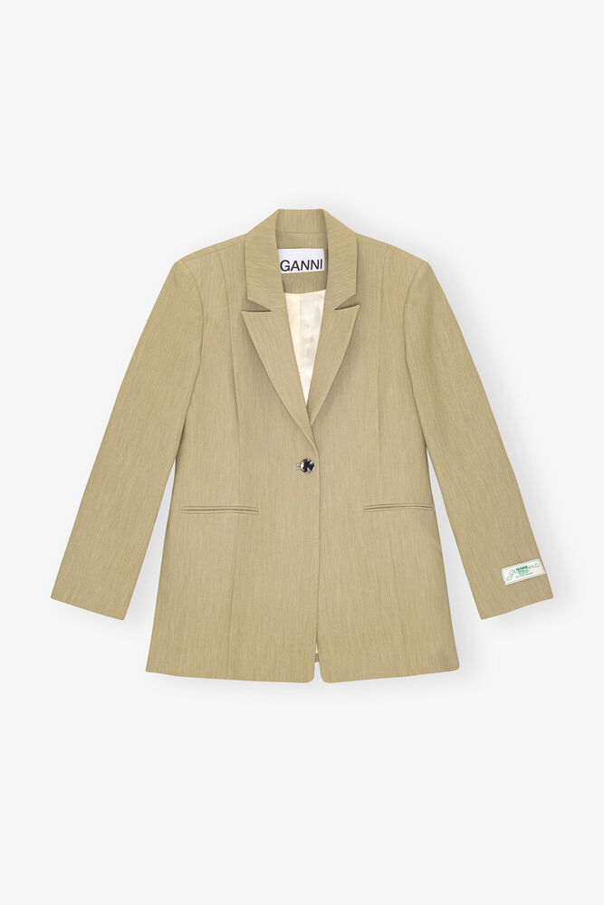 Beige Twill Suiting Blazer, Boa