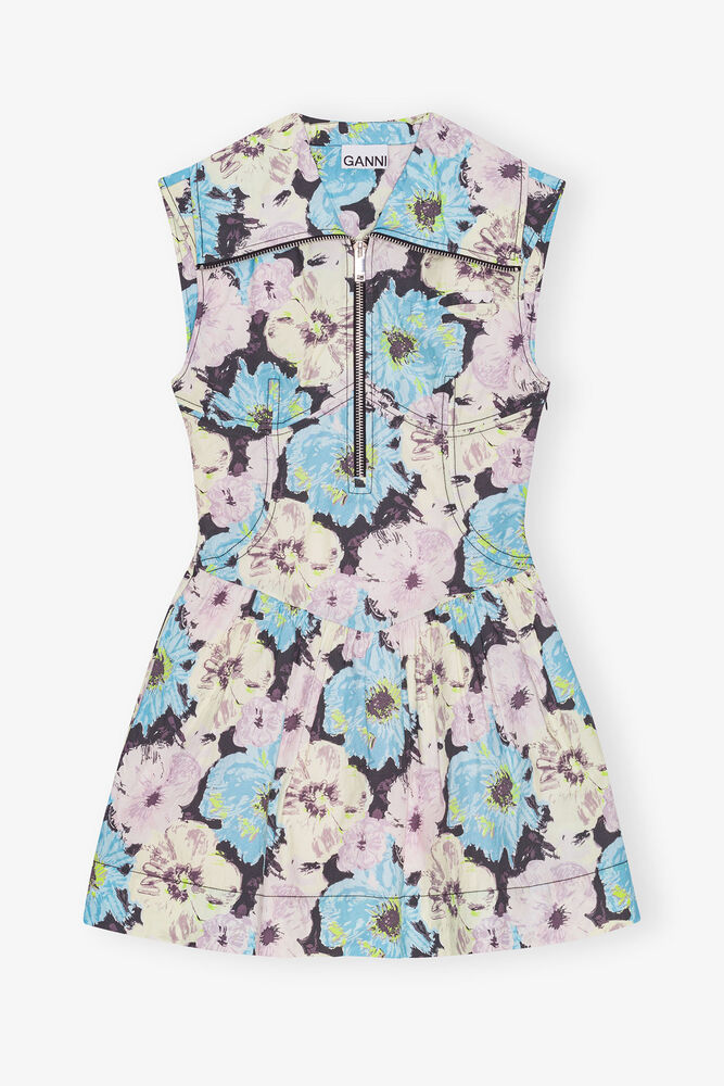 Floral Printed Cotton Mini Dress, Multicolour