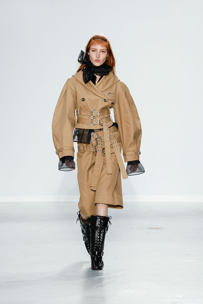 Camel Bonded Cotton Short Trench Jacket, Tiger's Eye