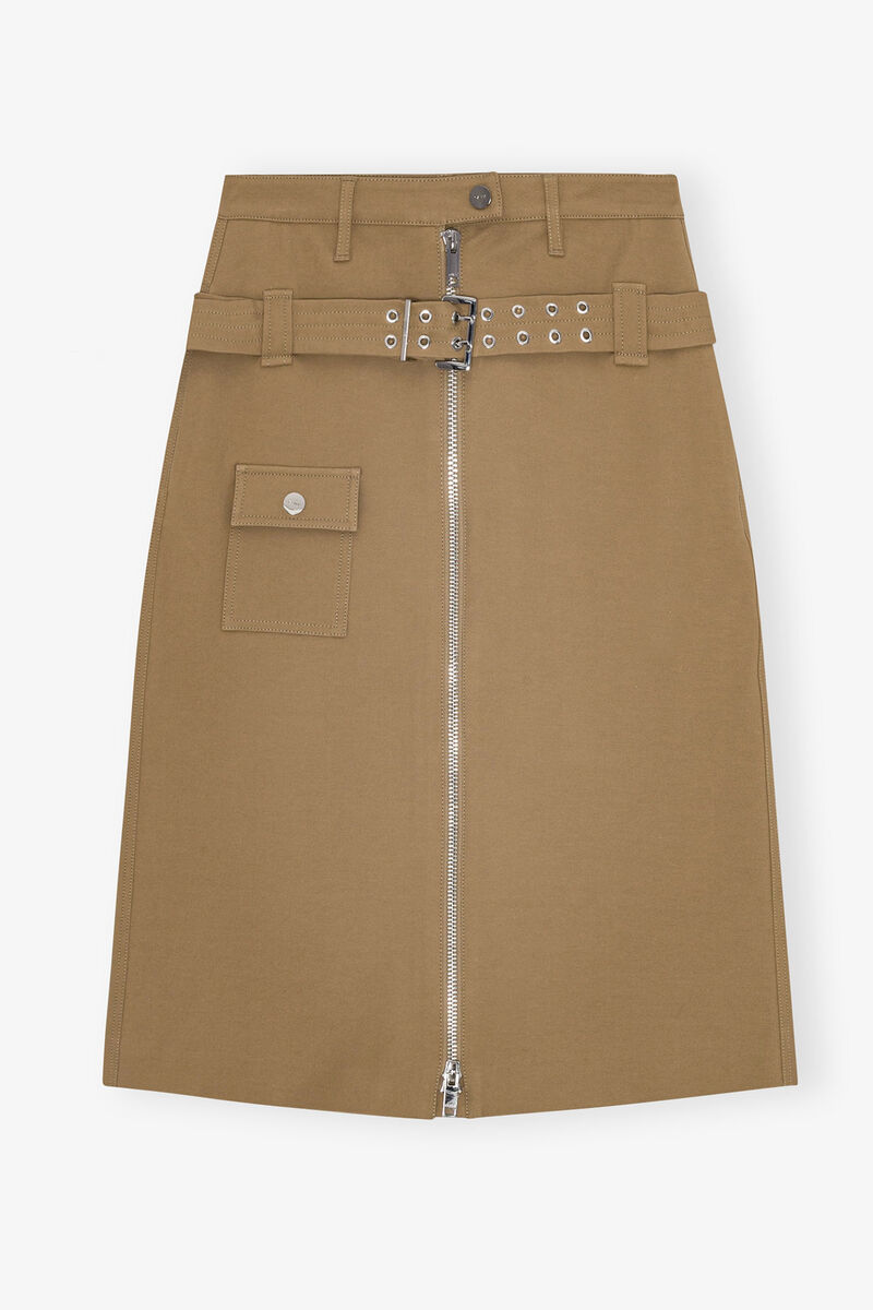 Camel Cotton Midi Skirt, Elastane, in colour Tiger's Eye - 1 - GANNI