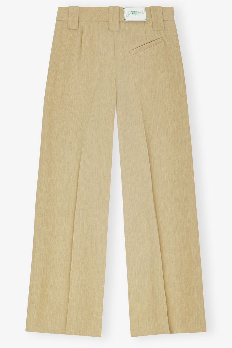Beige Twill Suiting Mid Waist Pants, Elastane, in colour Boa - 2 - GANNI