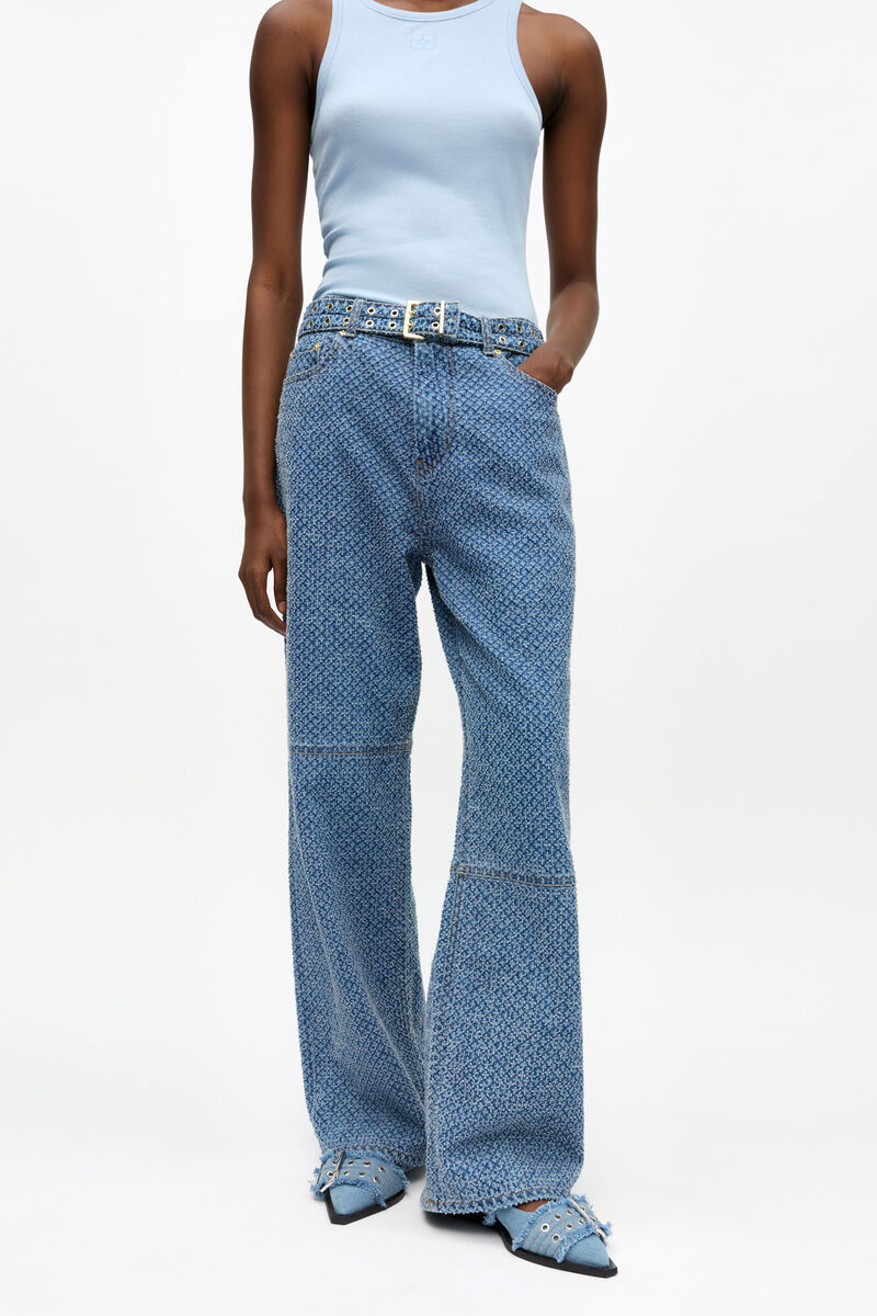 Blue Textured Izey Jeans, Cotton, in colour Mid Blue Stone - 2 - GANNI