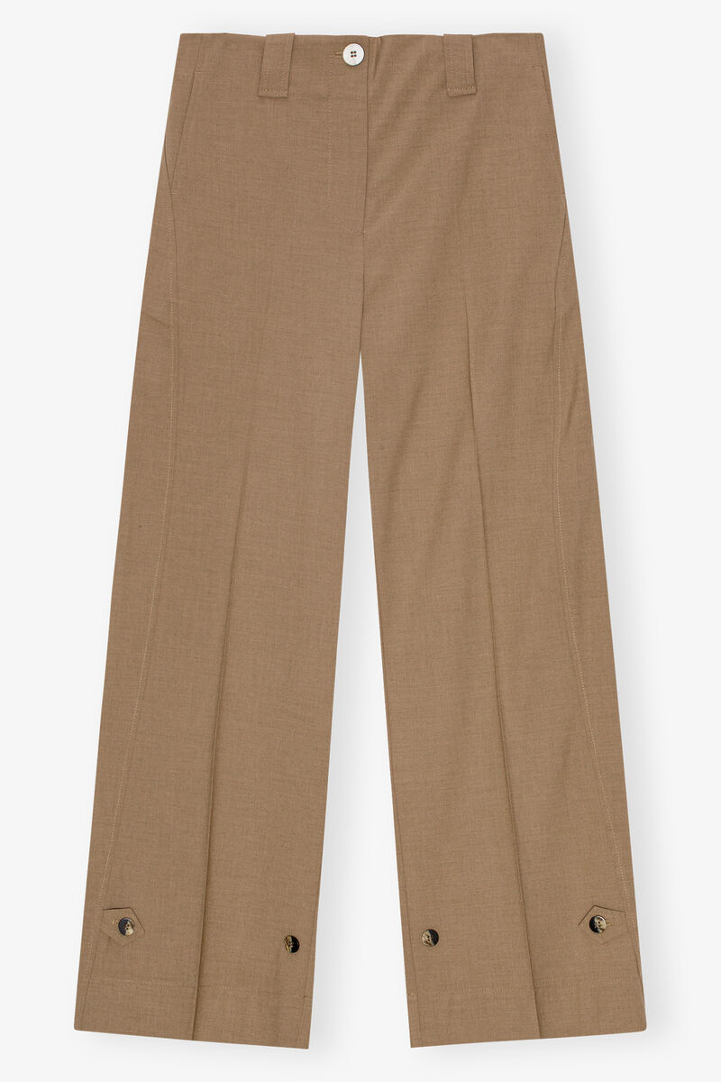 Brown Drapey Melange Pants, Elastane, in colour Tiger's Eye - 1 - GANNI
