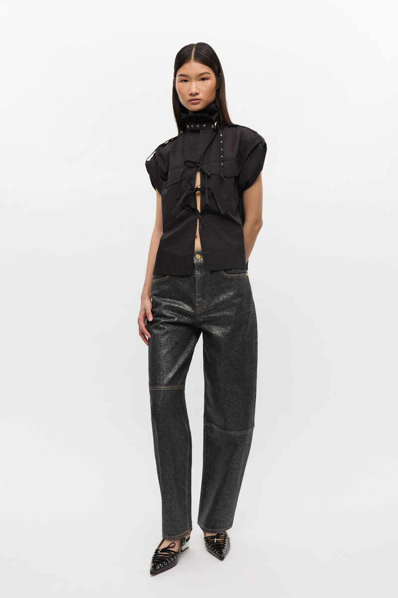 Shimmery Foil Stary Jeans, Cotton, in colour Washed Black/Black - 1 - GANNI