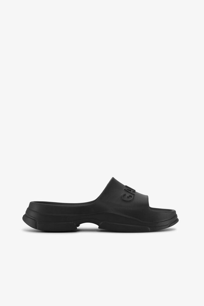 Black Pool Slide Sandals, Black