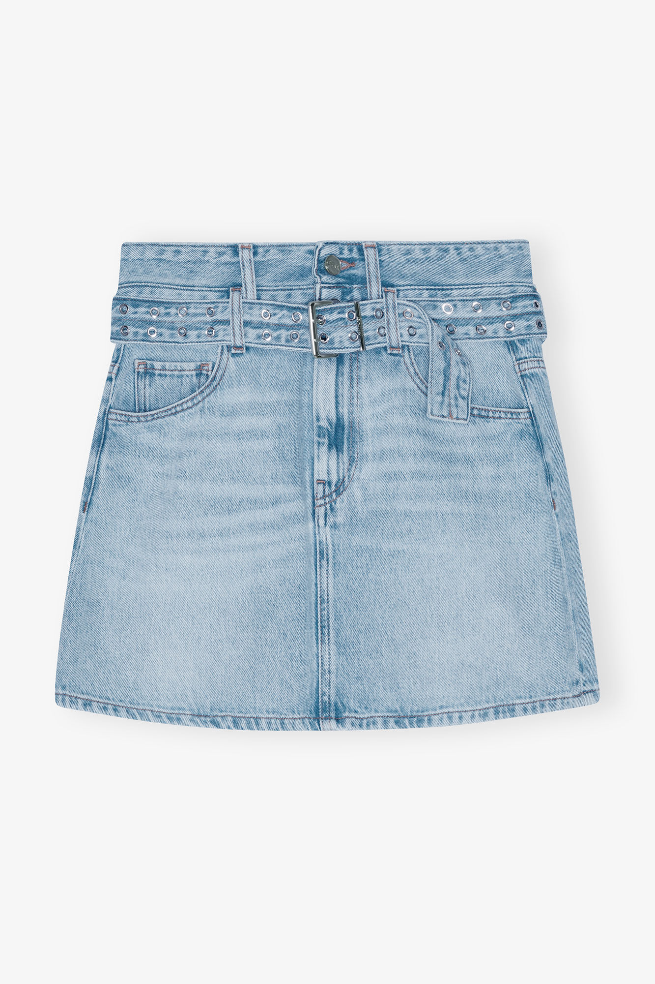 Light Blue Denim Mini Skirt, Lyocell, in colour Light Blue Stone - 1 - GANNI