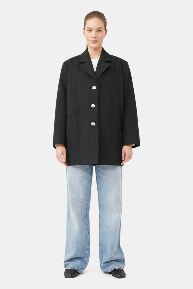 Cotton Suiting Oversized Blazer, Black