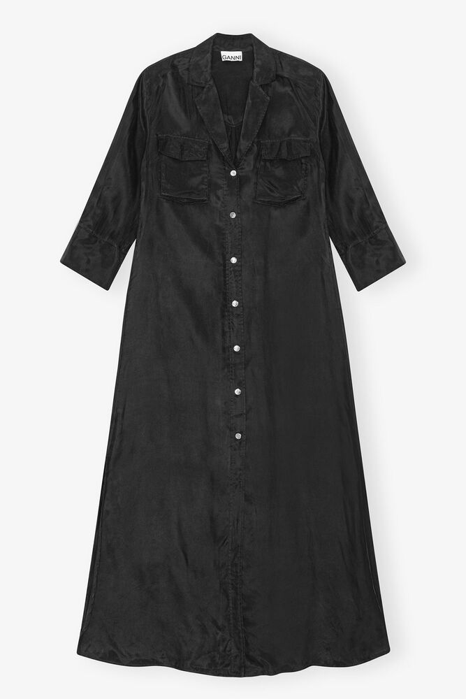 Black Fluid Cupro Maxi Dress, Black