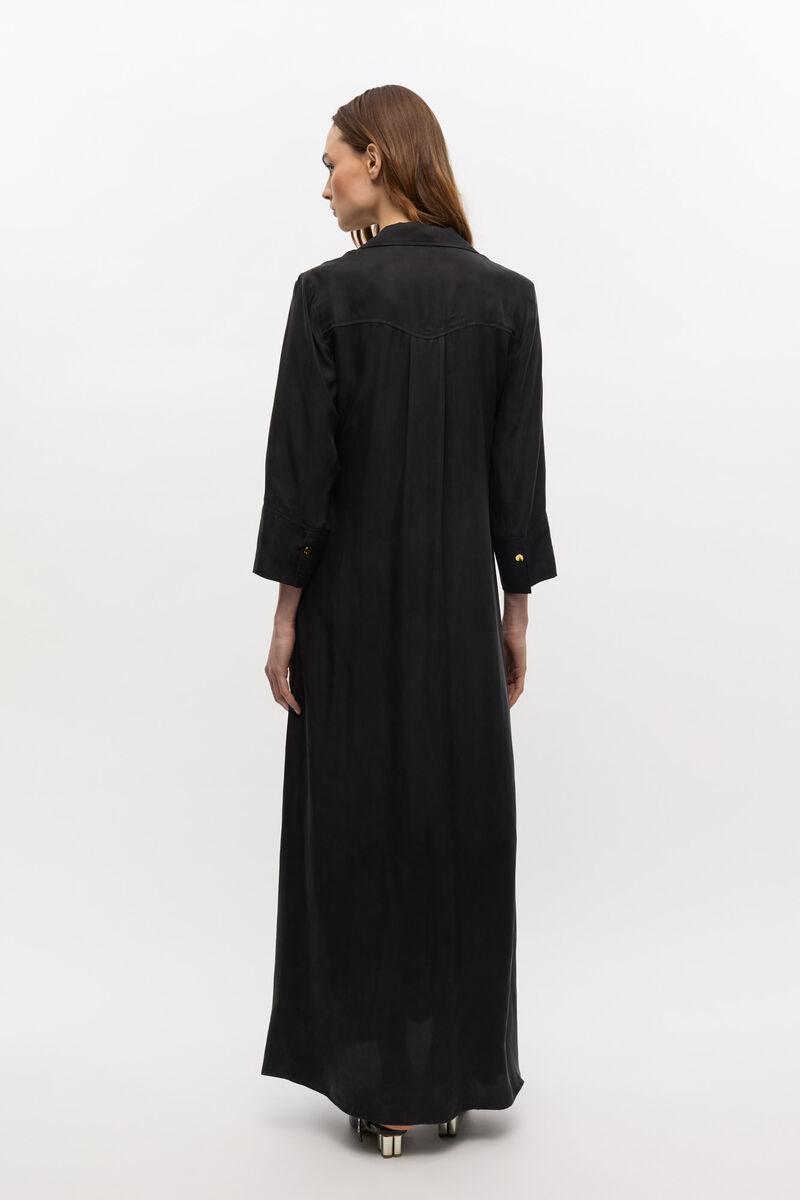 Black Fluid Cupro Maxi Dress, Cupro, in colour Black - 2 - GANNI