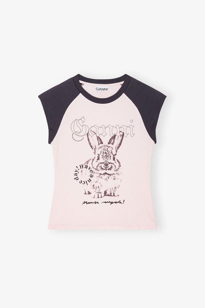 Pink Basic Jersey Bunny T-shirt, Cotton, in colour Primrose Pink - 1 - GANNI