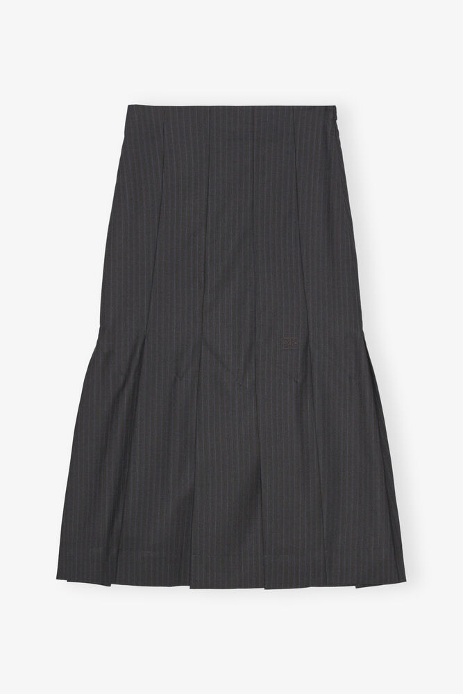 Dark Grey Stripe Suiting Midi Skirt, Phantom