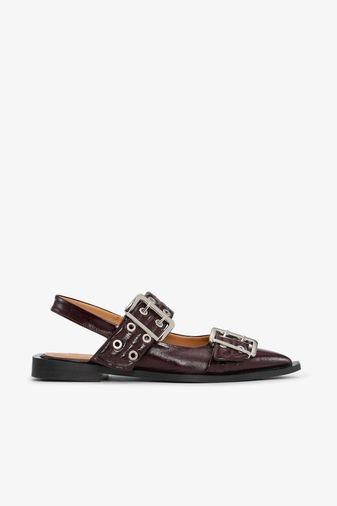 Burgundy Feminine Buckle Ballerinas, Burgundy