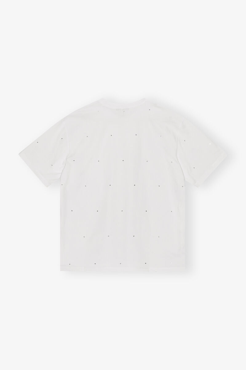 White Heavy Cotton Drop Shoulder Rhinestone T-shirt, Cotton, in colour Bright White - 2 - GANNI