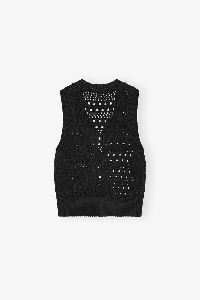 Black Crochet Tie String Vest, Recycled Cotton, in colour Black - 2 - GANNI