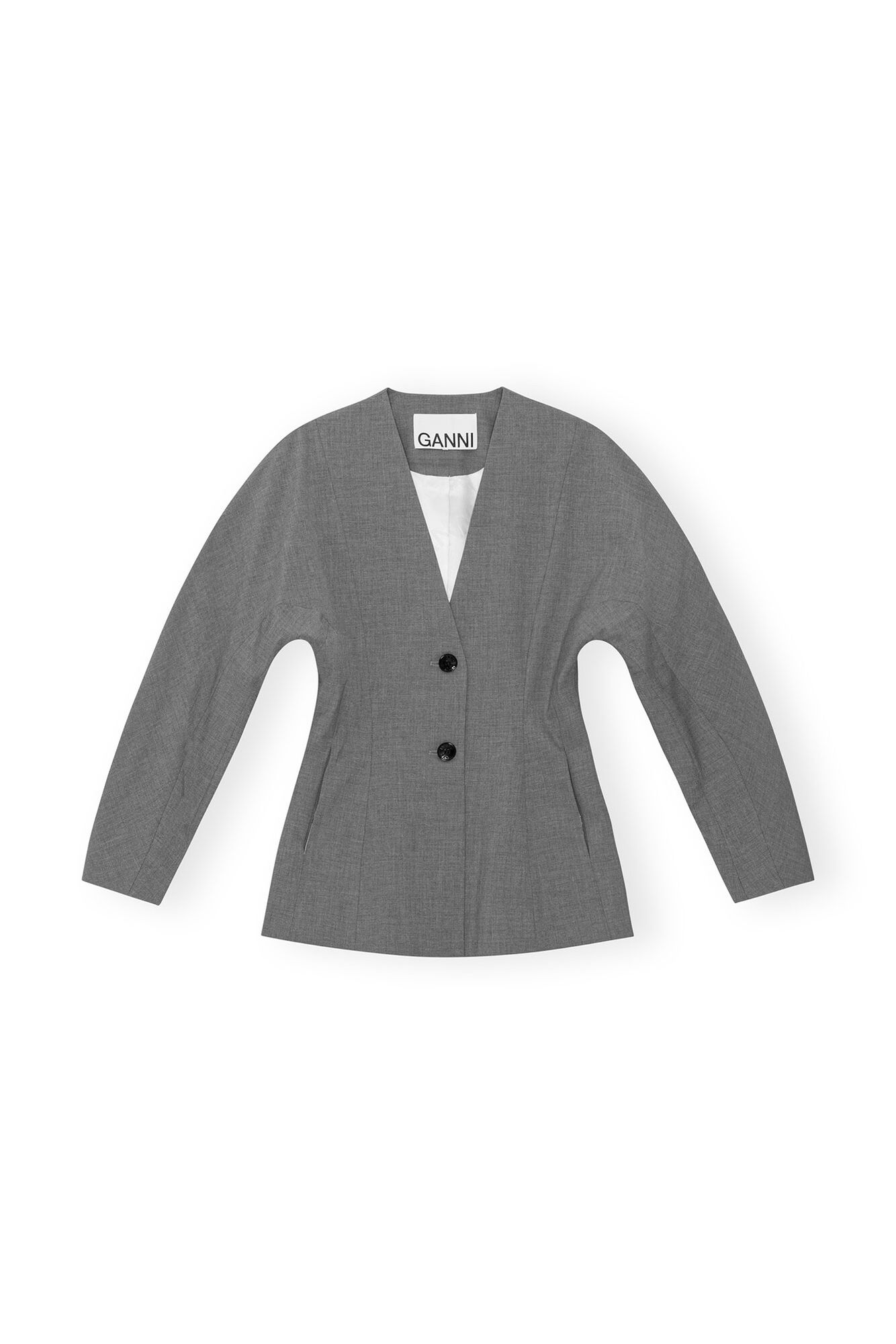 Grey Drapey Melange Fitted Blazer, Elastane, in colour Paloma Melange - 1 - GANNI