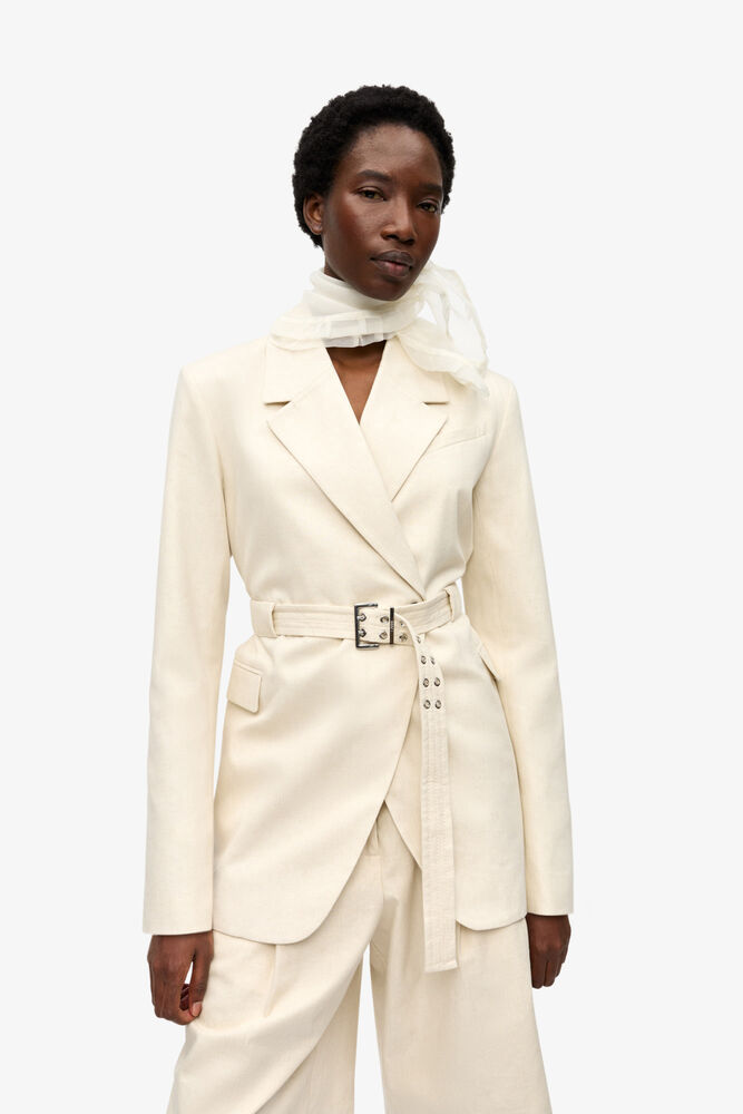Ivory Cotton Melange Tailoring Blazer, Angora